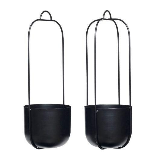 hubsch plant pots Hanging Plant Pots - Lotus - Set of 2 - Black – Industry & Co